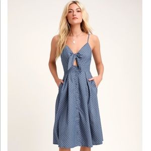 Bonnie Bell Blue And White Polka Dot Midi Dress
